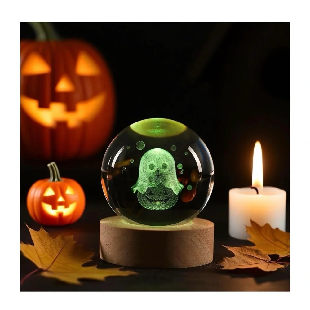 Crystal Pumpkin Ghost Ball Night Light Halloween Light Rechargeable USB Decor - Picture 5 of 6